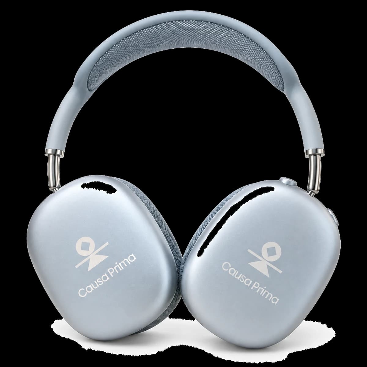 AirPods Max headphones, engraved with the Causa Prima logo