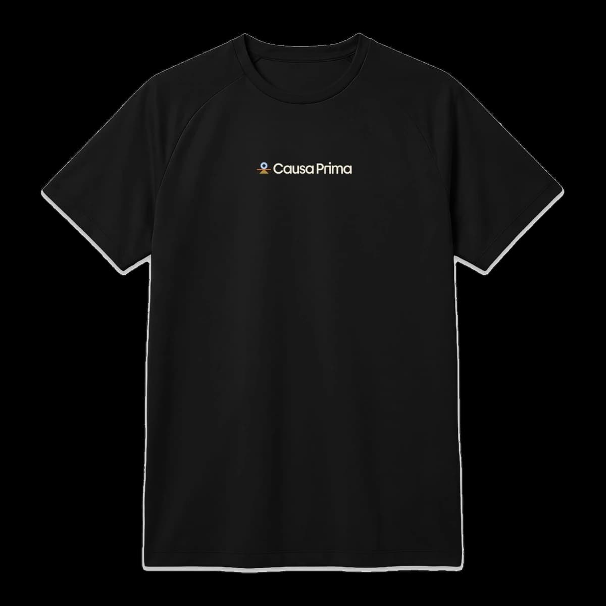 Black quick-dry running shirt with "Built for the long run" printed on the back