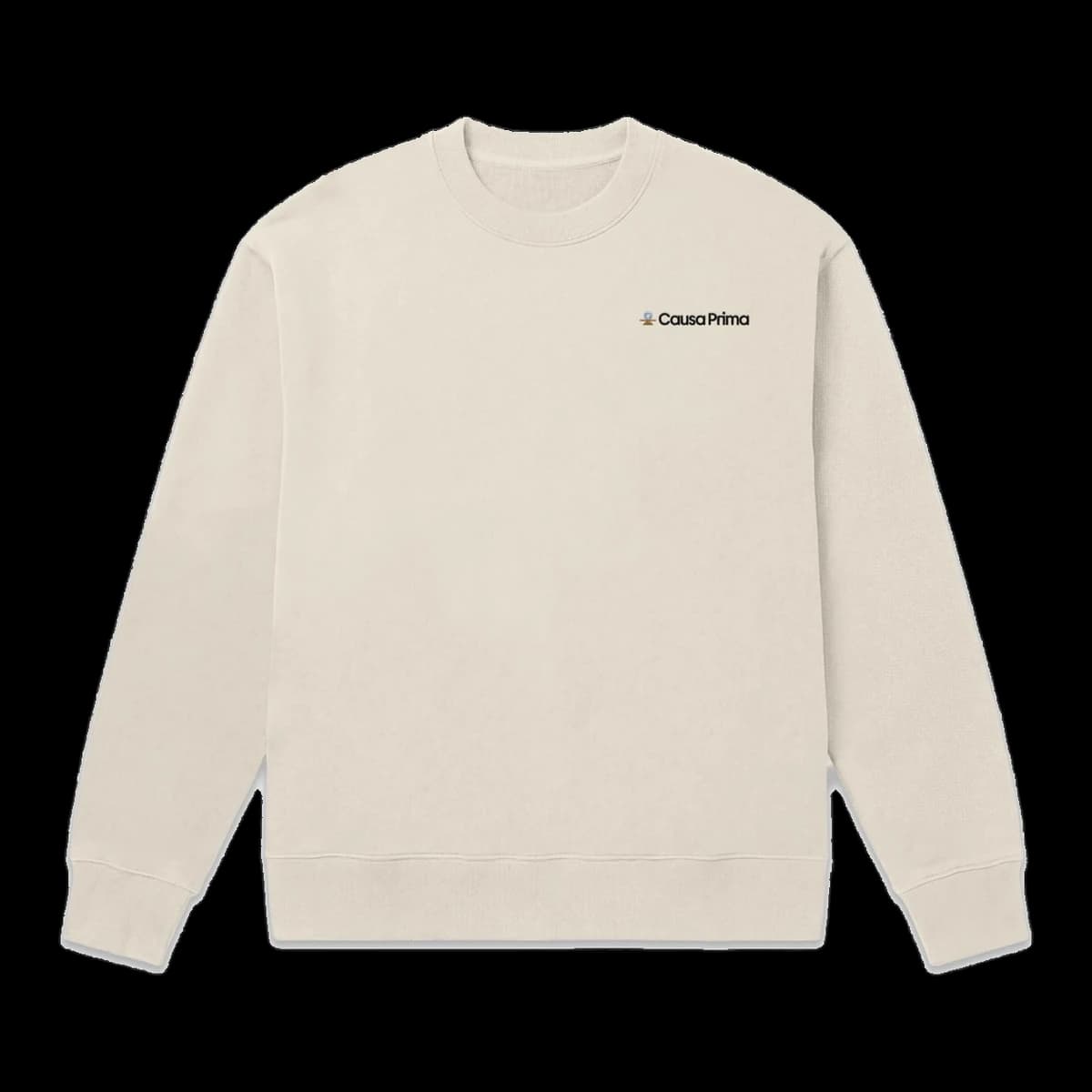 Off-white heavyweight sweatshirt with an embroidered Causa Prima logo
