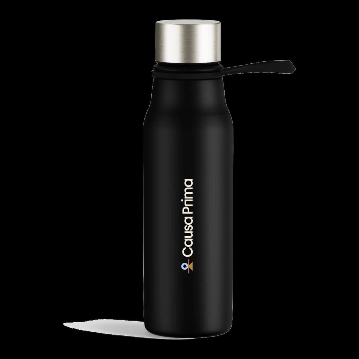 Black 450 ml to-go thermo cup with the Causa Prima logo